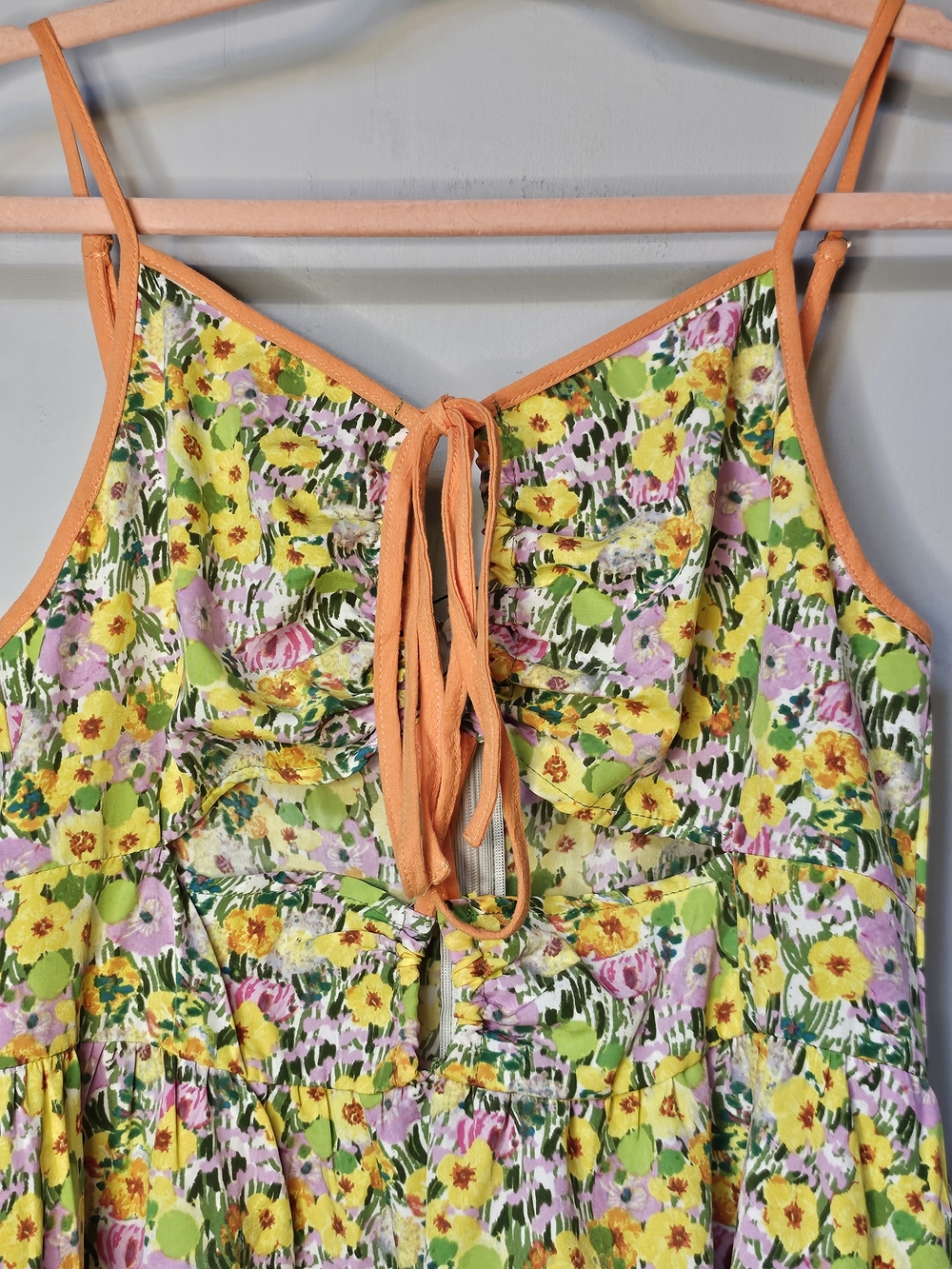 NWT SHEIN SXY Floral Tie-Front Mini Dress M Yellow Boho Summer - Picture 2 of 4